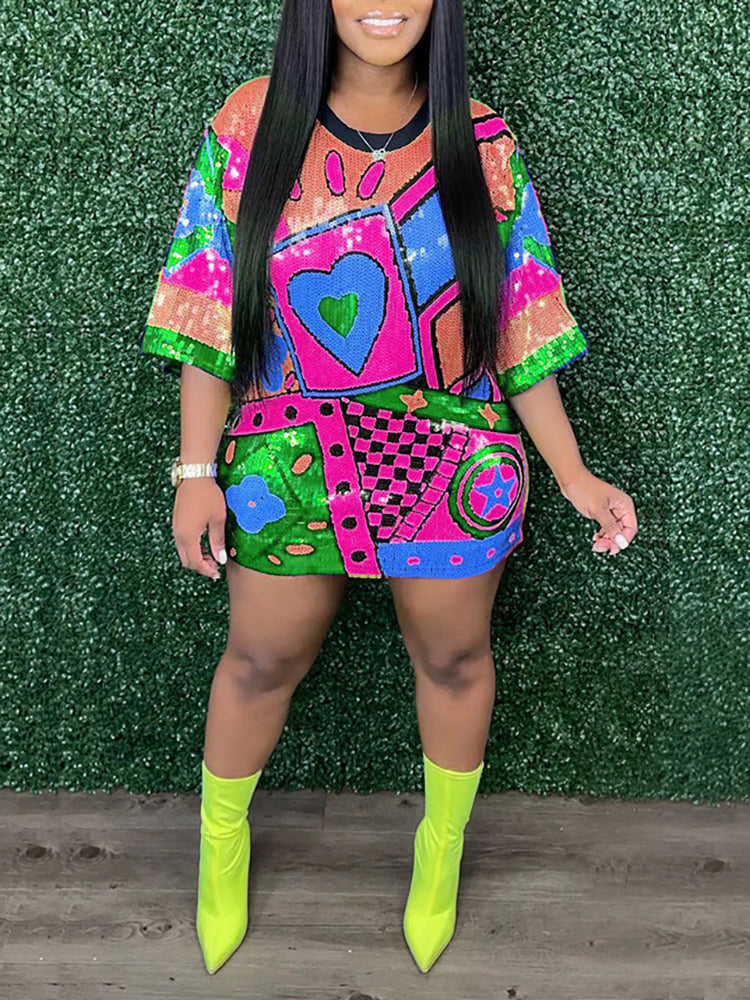 Mini vestidos de lentejuelas de manga corta