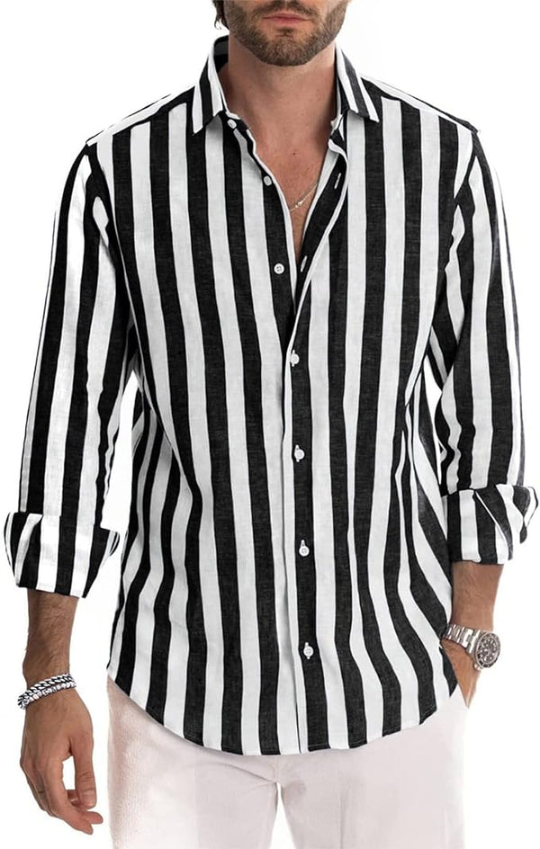 Mens Casual Striped Long Sleeve Shirt