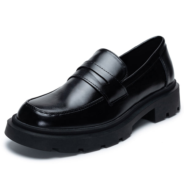 Leather Chunky Platform Round Toe Loafers