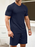 Mens Two Pieces Waffle Top Shorts Set