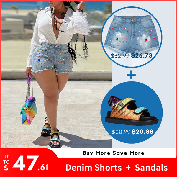 Dazzling Denim Shorts & Sandals Bundle