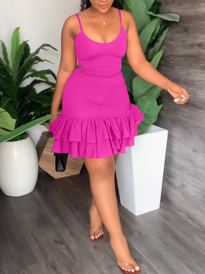 Spaghetti Strap Cut Out Ruffle Mini Dress