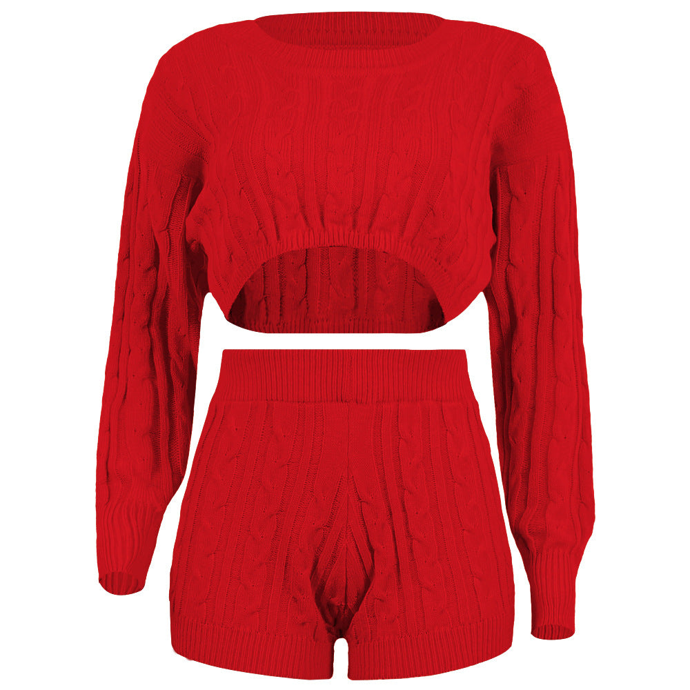 Conjunto de top corto de punto y pantalón corto