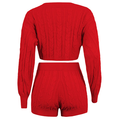 Conjunto de top corto de punto y pantalón corto