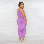 One Shoulder Sleeveless Backless Ruched Maxi Dress