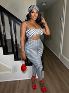 Polka Dot Headscarf Bandeau Jumpsuit Set
