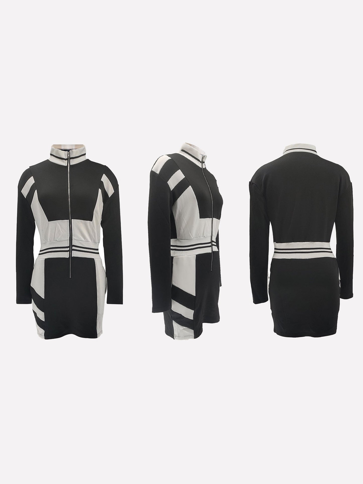 Colorblock Zip Jacket Long Sleeve Dress
