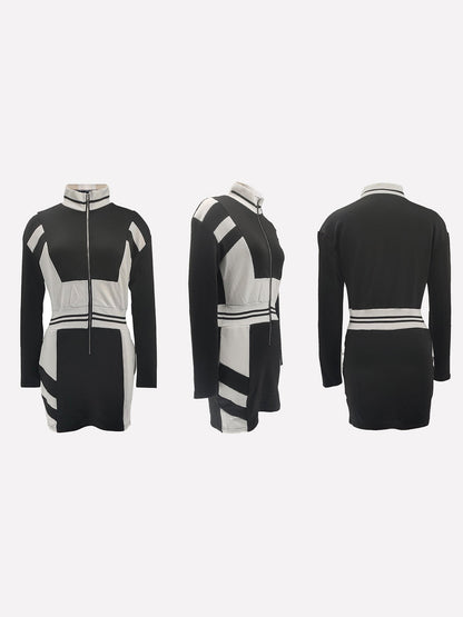 Colorblock Zip Jacket Long Sleeve Dress