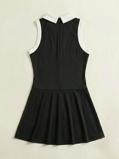 Color Block Lapel Athletic Mini Dress