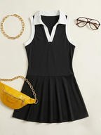 Color Block Lapel Athletic Mini Dress