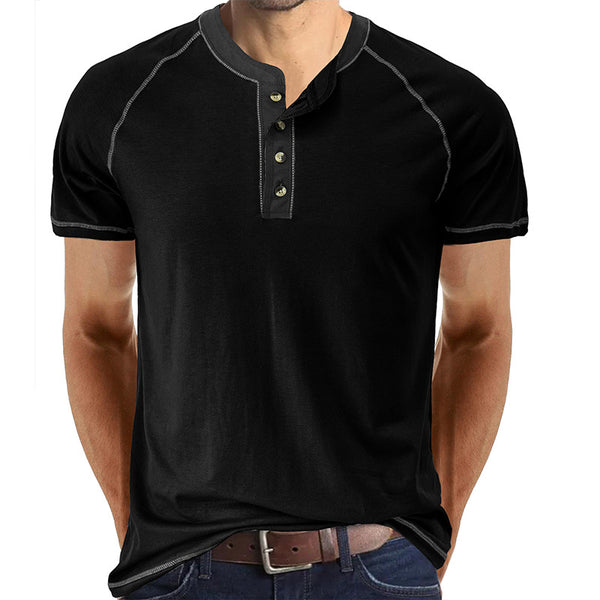 Mens Button Short Sleeve Casual Slim Tops