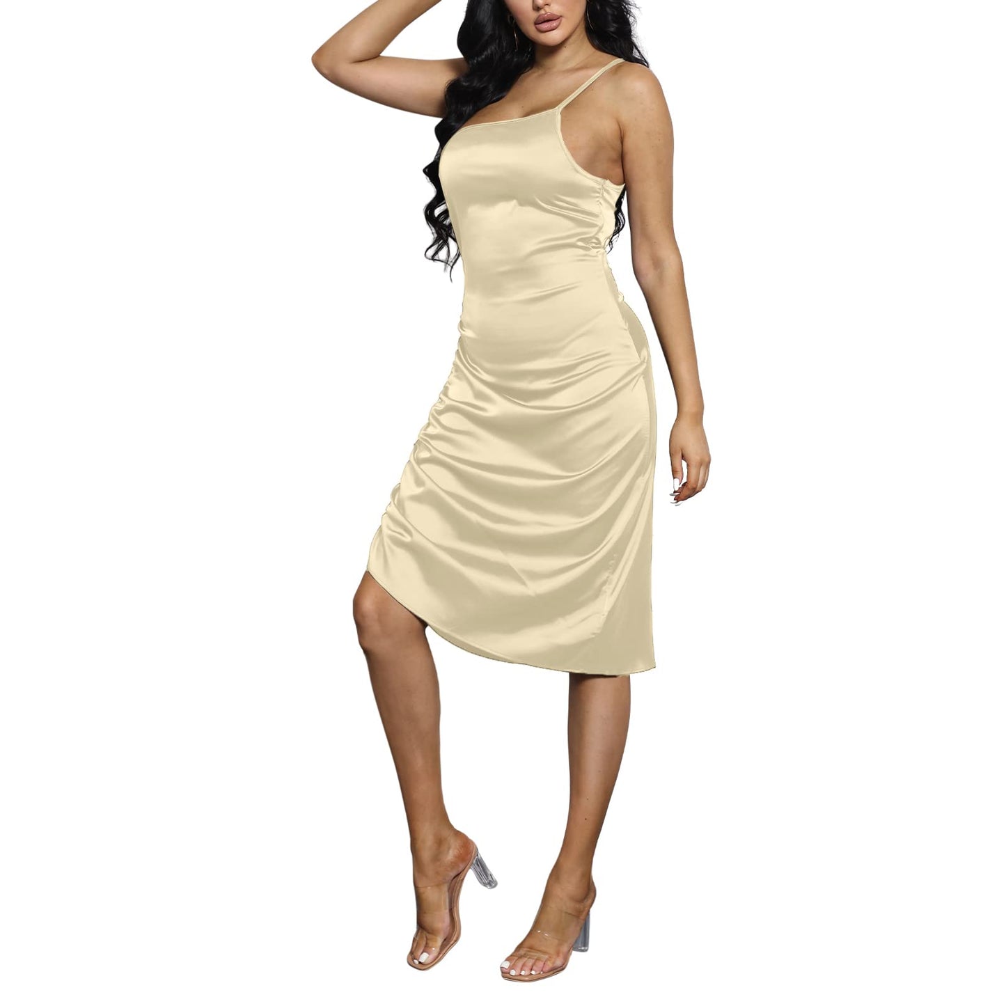 Spaghetti Strap Drawstring Ruched Dress