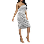 Spaghetti Strap Drawstring Ruched Dress