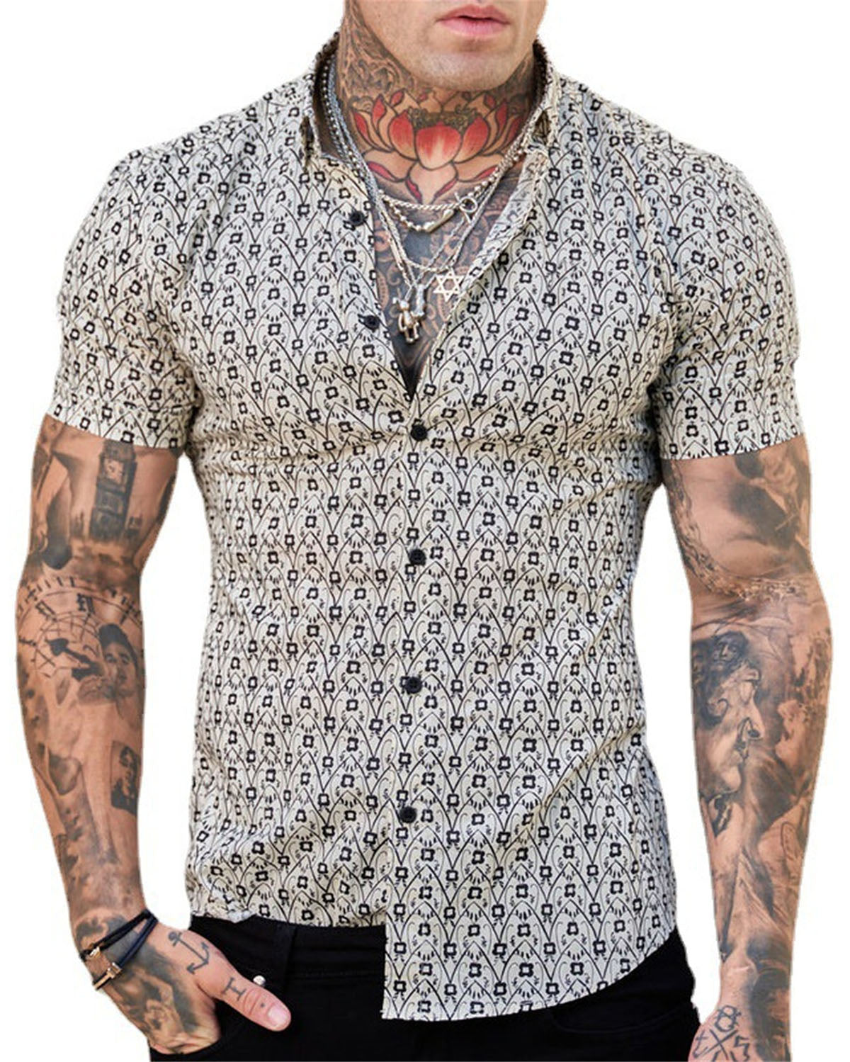 Camisas con botones de manga corta estampadas para hombre