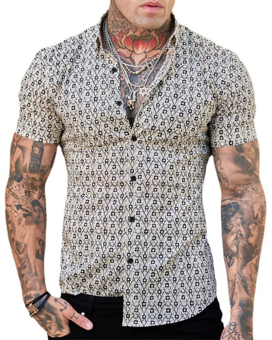 Camisas con botones de manga corta estampadas para hombre