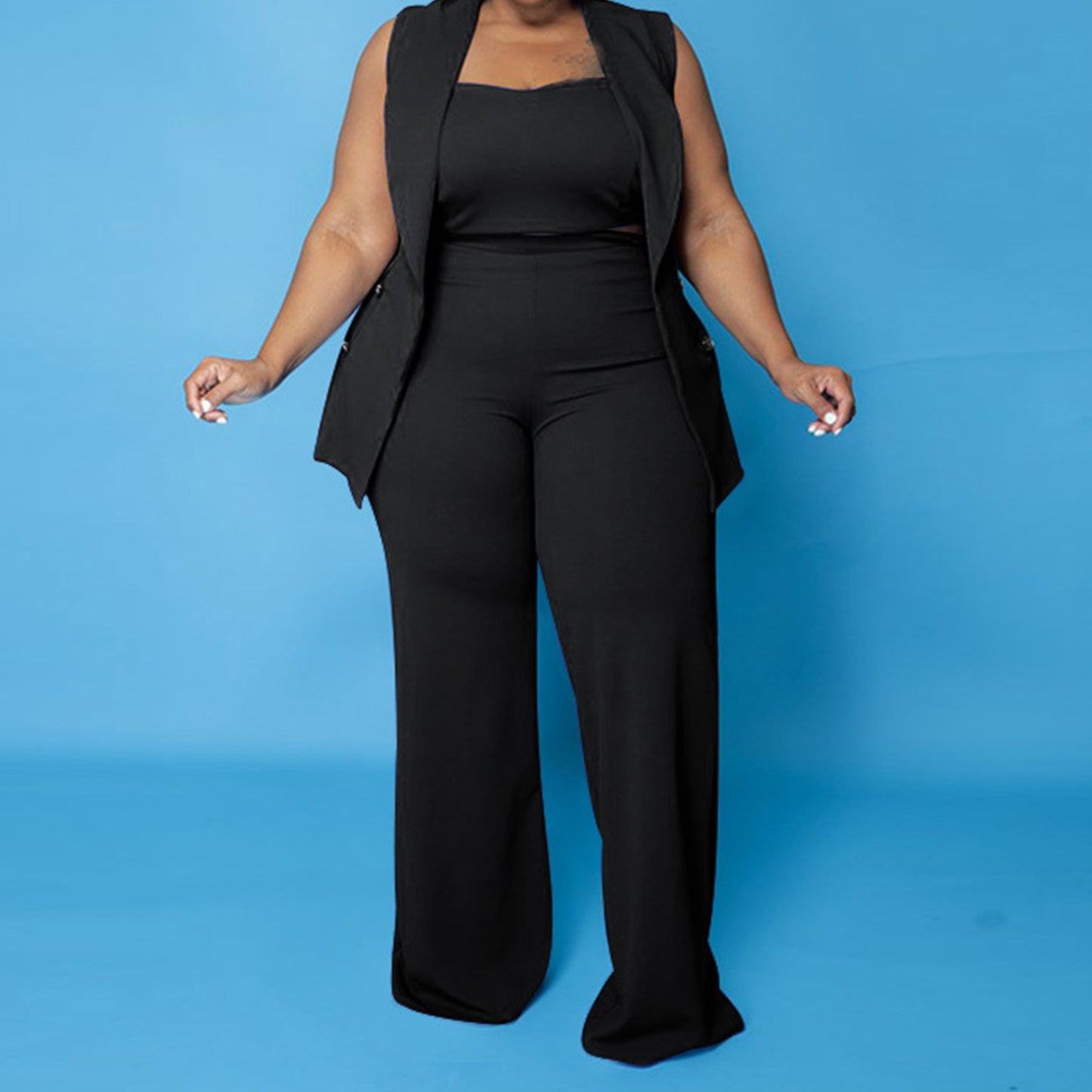 Three Piece Tank Top Wide Leg Pants Set