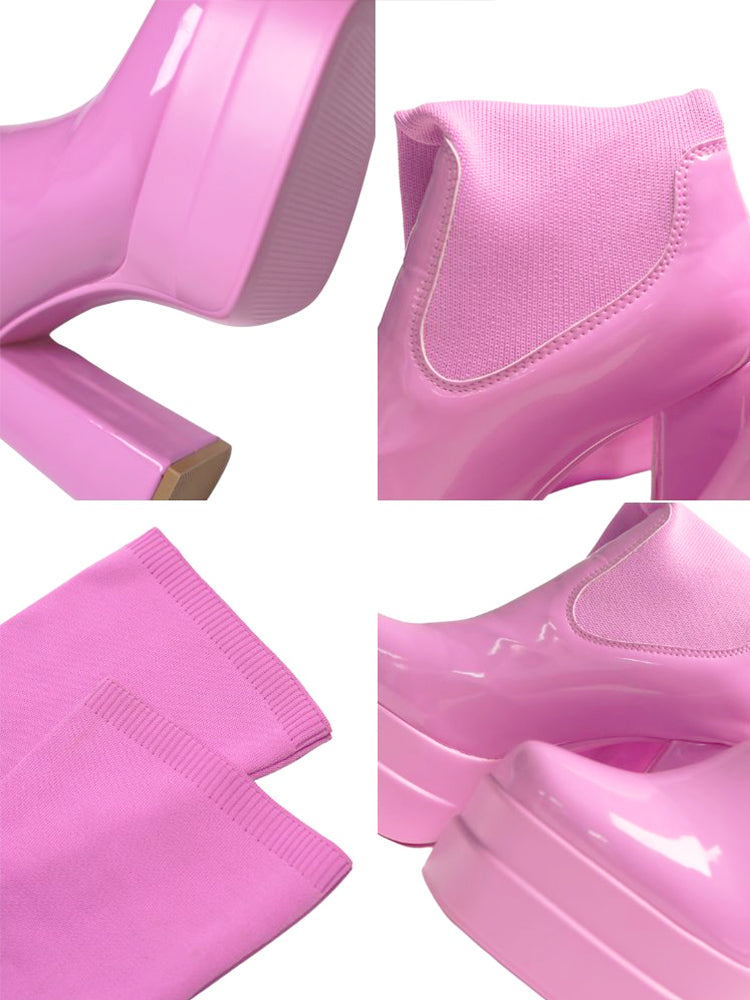 Round Toe High Heel Stretch Knit Boots