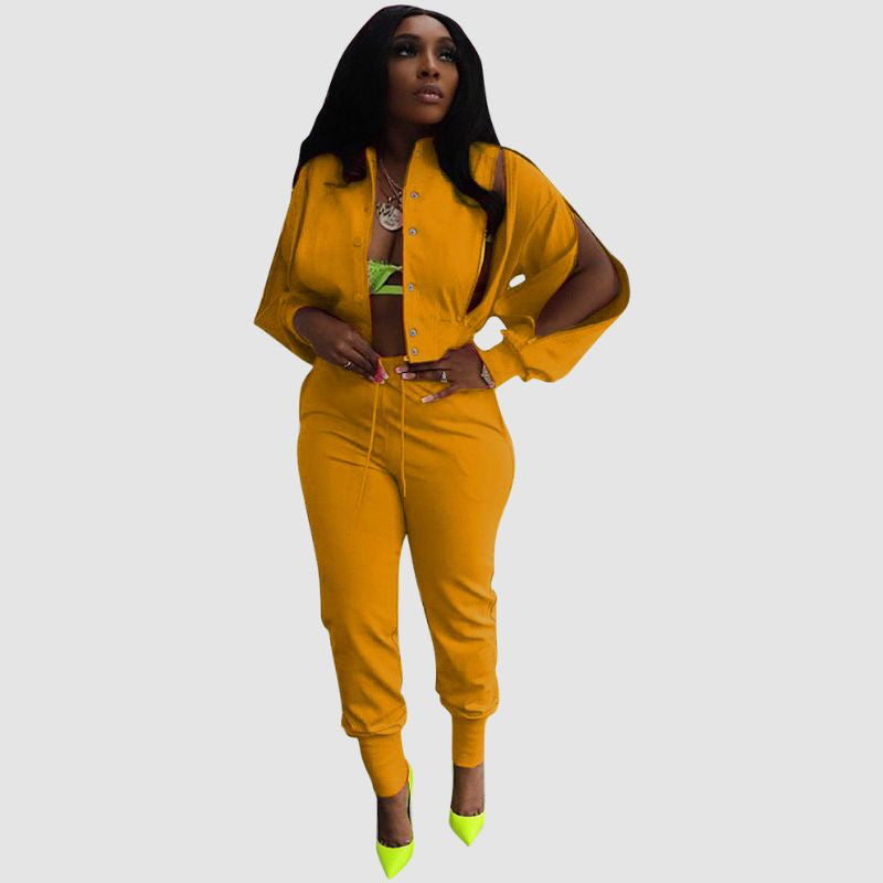 Conjunto de pantalón con cordón y top ahuecado con solapa
