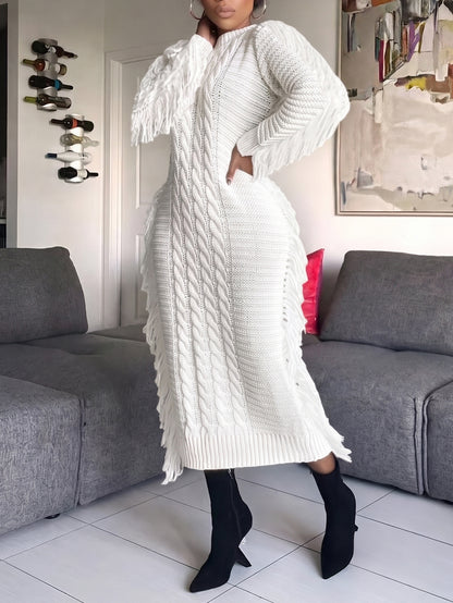 Knit Tassel Hem Sweater Dress