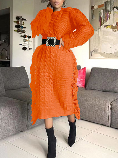 Knit Tassel Hem Sweater Dress