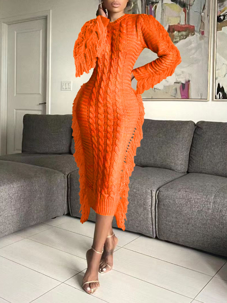 Knit Tassel Hem Sweater Dress