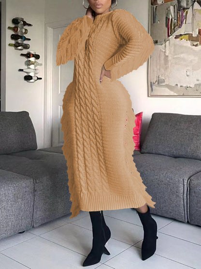 Knit Tassel Hem Sweater Dress