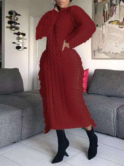 Knit Tassel Hem Sweater Dress