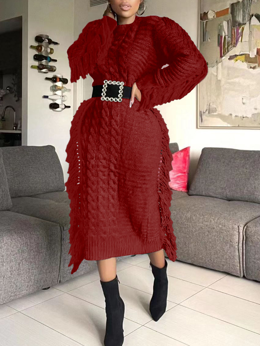 Knit Tassel Hem Sweater Dress