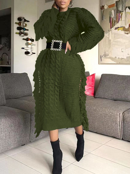 Knit Tassel Hem Sweater Dress