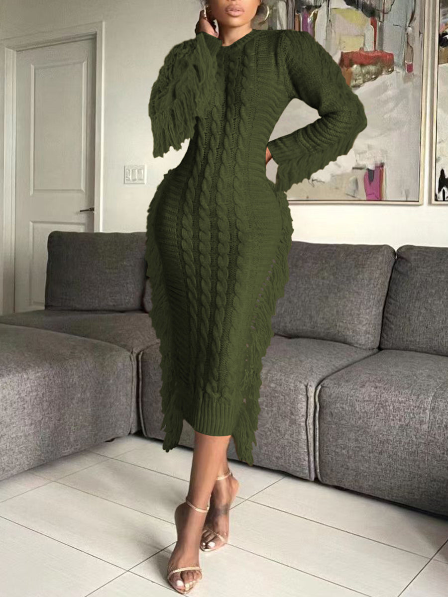 Knit Tassel Hem Sweater Dress