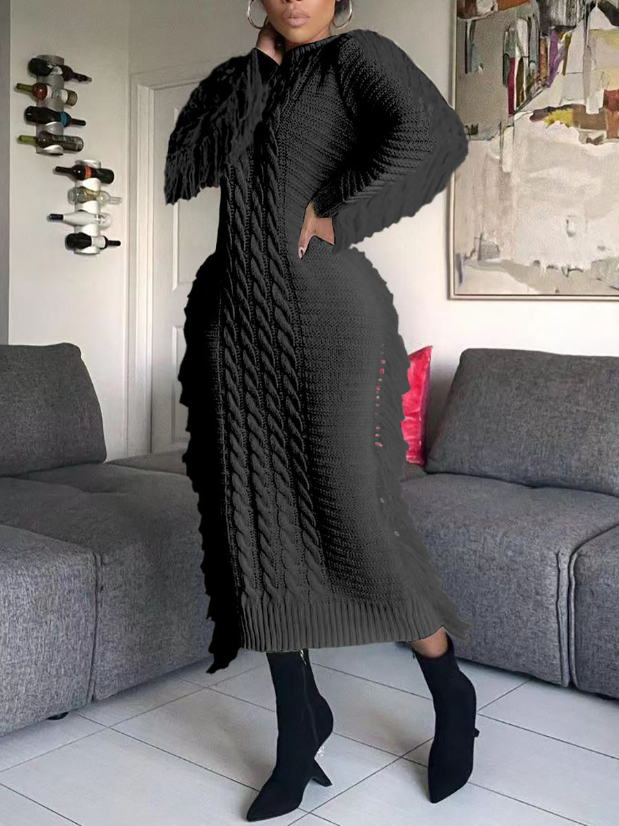 Knit Tassel Hem Sweater Dress