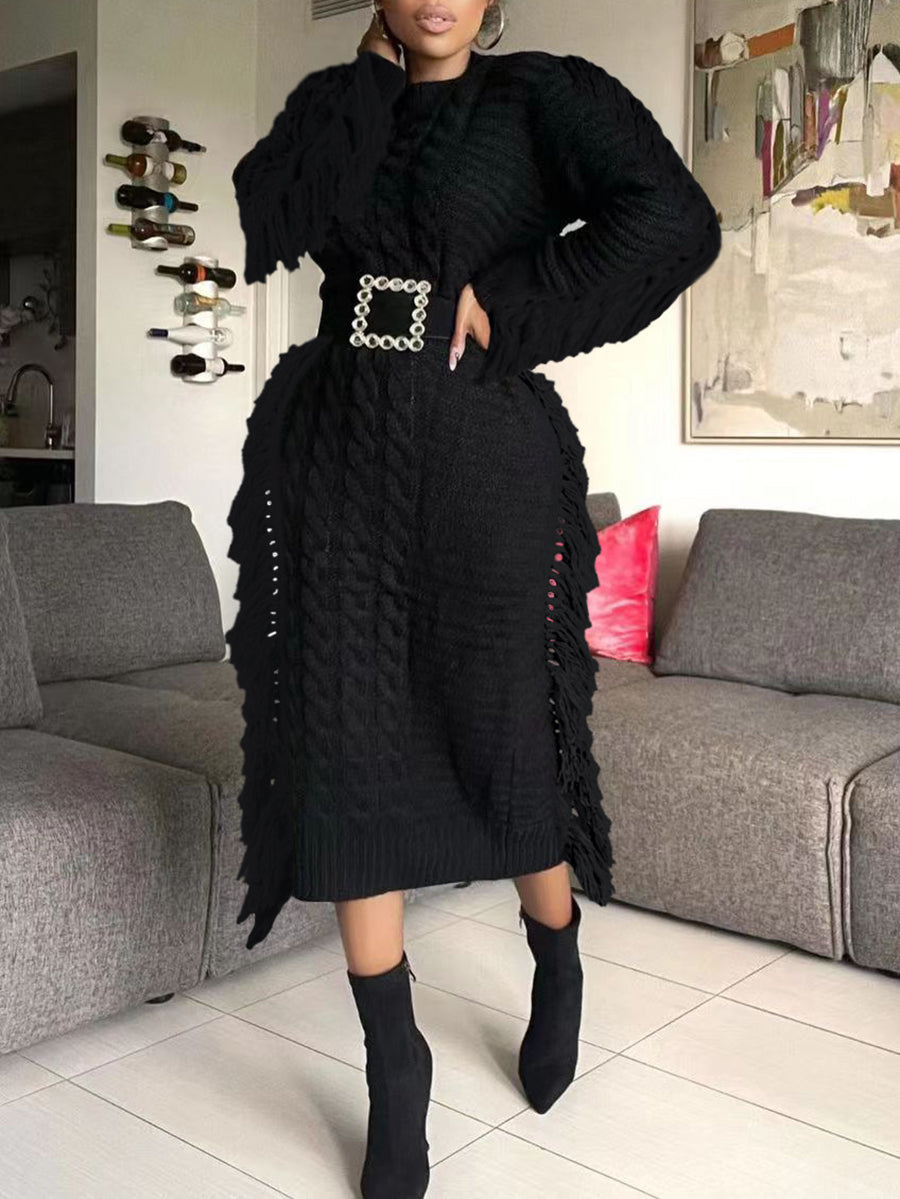 Knit Tassel Hem Sweater Dress
