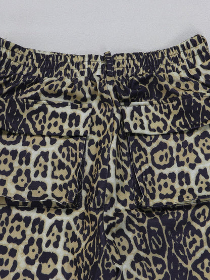 Two Pieces Print Lace-Up Cargo Pants Set