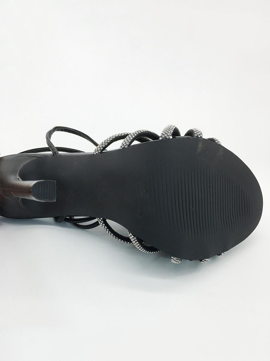 Sandalias de tacón alto con tira y adornos de diamantes de imitación 