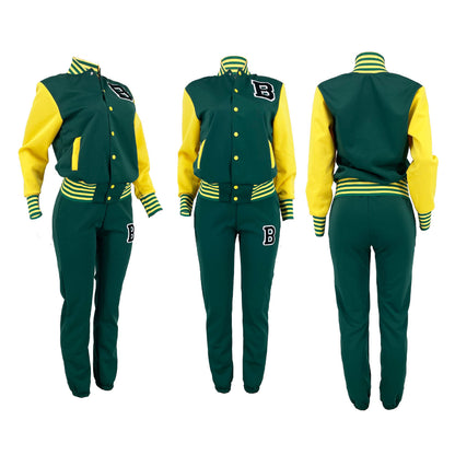 Conjuntos de béisbol de dos piezas con estampado de letras y bloques de color 