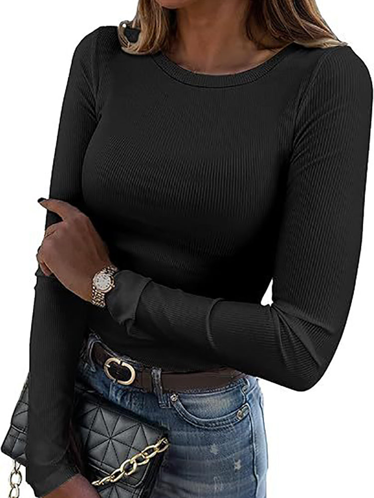 Ribbed Long Sleeve Crew Neck T Shirt