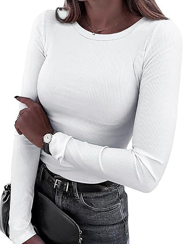 Ribbed Long Sleeve Crew Neck T Shirt