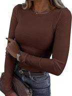 Ribbed Long Sleeve Crew Neck T Shirt