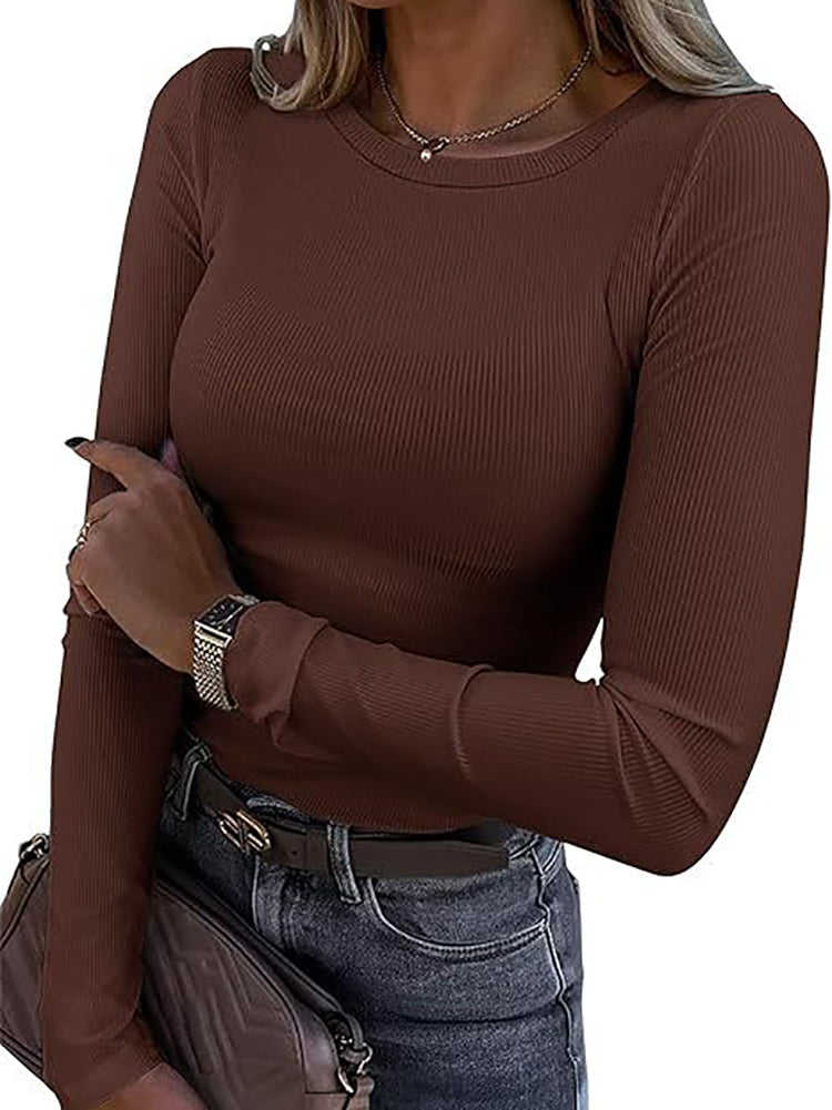 Ribbed Long Sleeve Crew Neck T Shirt