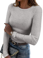 Ribbed Long Sleeve Crew Neck T Shirt