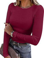 Ribbed Long Sleeve Crew Neck T Shirt