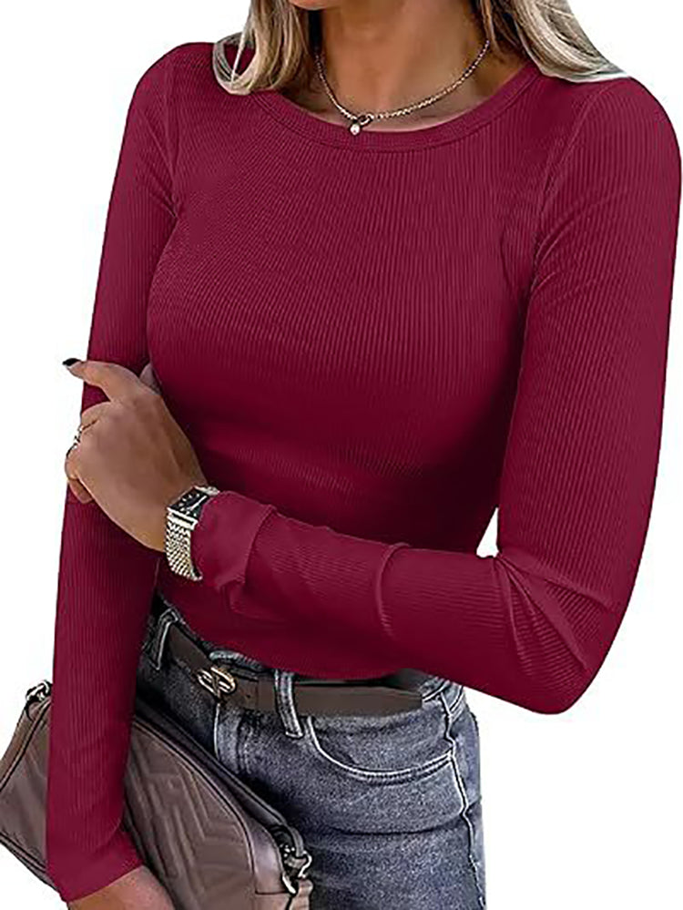 Ribbed Long Sleeve Crew Neck T Shirt