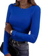 Ribbed Long Sleeve Crew Neck T Shirt