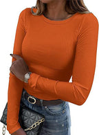 Ribbed Long Sleeve Crew Neck T Shirt