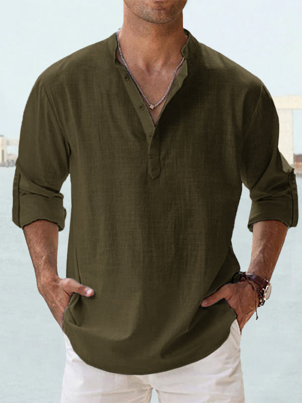 Mens Long Sleeve Solid Color Beach Shirt