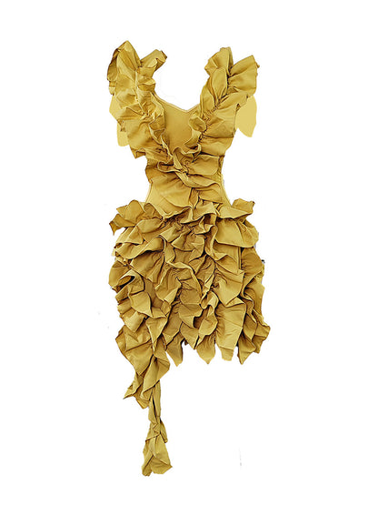 Sleeveless Crimping Backless Asymmetrical Mini Dress