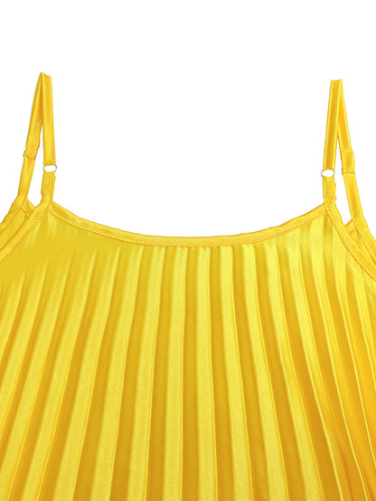 Solid Color Loose Strap Beach Pleated Dress