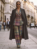 Plaid Long Sleeve Blazer Pants Suit