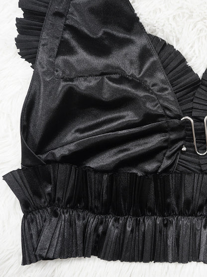 Ruffle Hem Top Ruched Slit Skirt Set