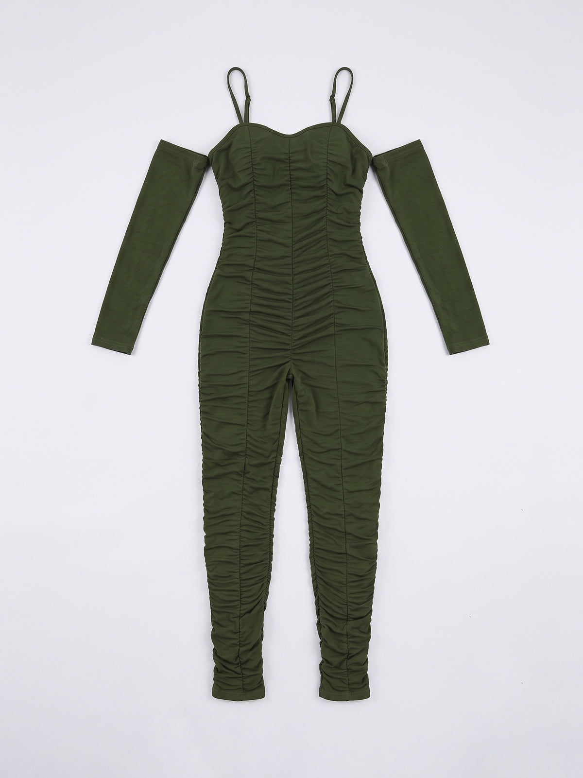 Strapless Ruched Long Sleeve Jumpsuit